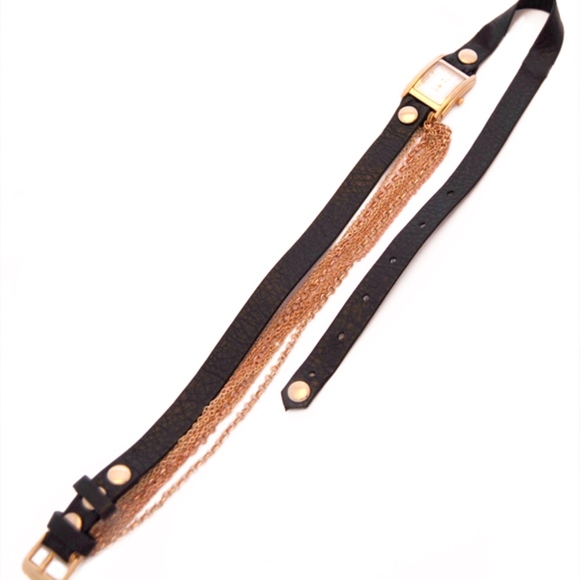 La Mer : Black-Gold Chain Wrap Watch